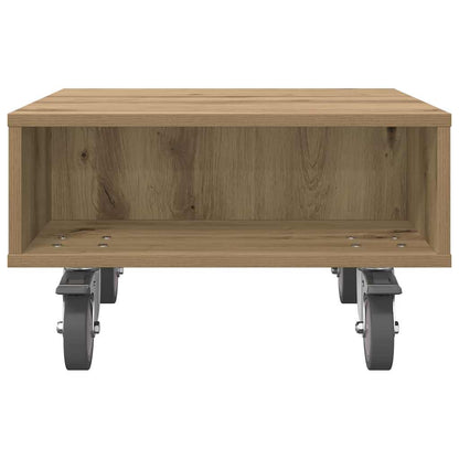 Side Table with Wheels Artisan Oak 50.5 x 50 x 30 cm