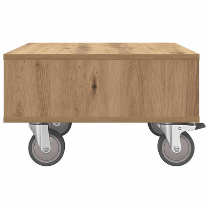 Side Table with Wheels Artisan Oak 50.5 x 50 x 30 cm
