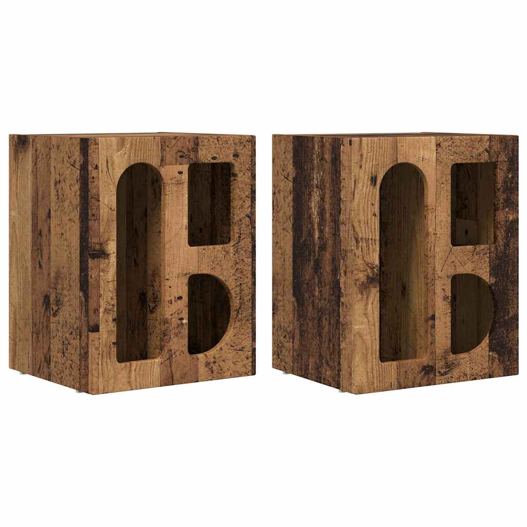 Bedside Table ELST 2 pcs Old Wood 40 x 35 x 50 cm
