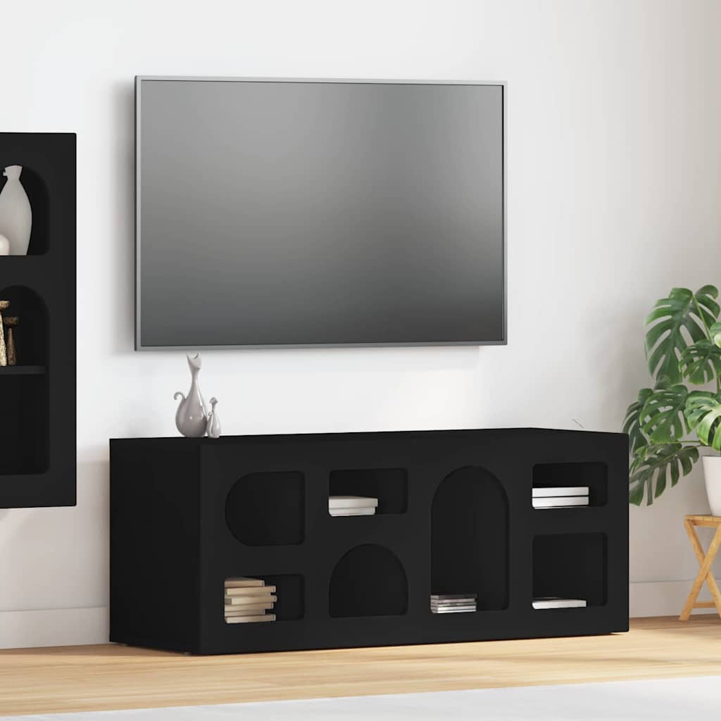 TV Cabinet ELST 100 x 35 x 40 cm Black Engineered Wood