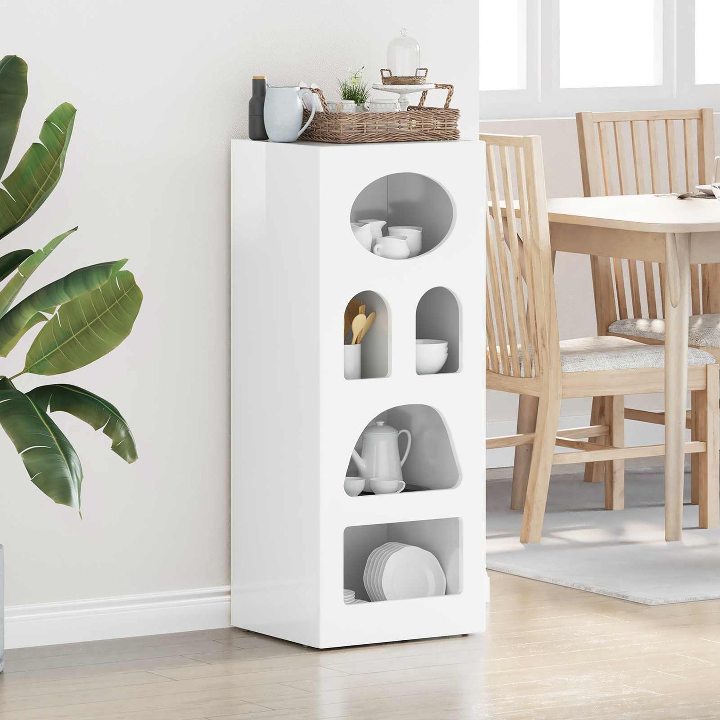 Sideboard High Gloss White 40 x 35 x 100.5 cm Engineered Wood