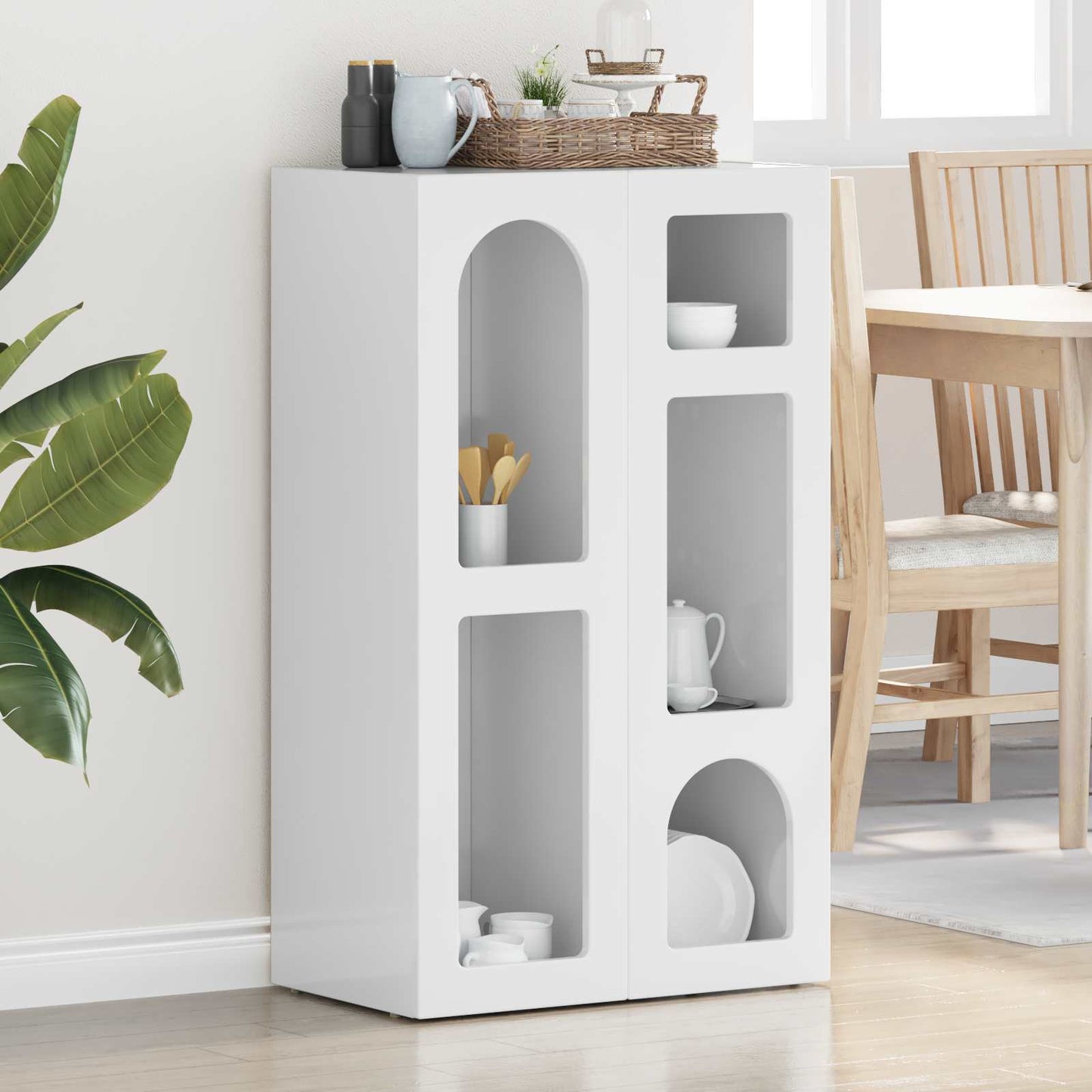 Sideboard High Gloss White 59 x 35 x 100.5 cm Engineered Wood