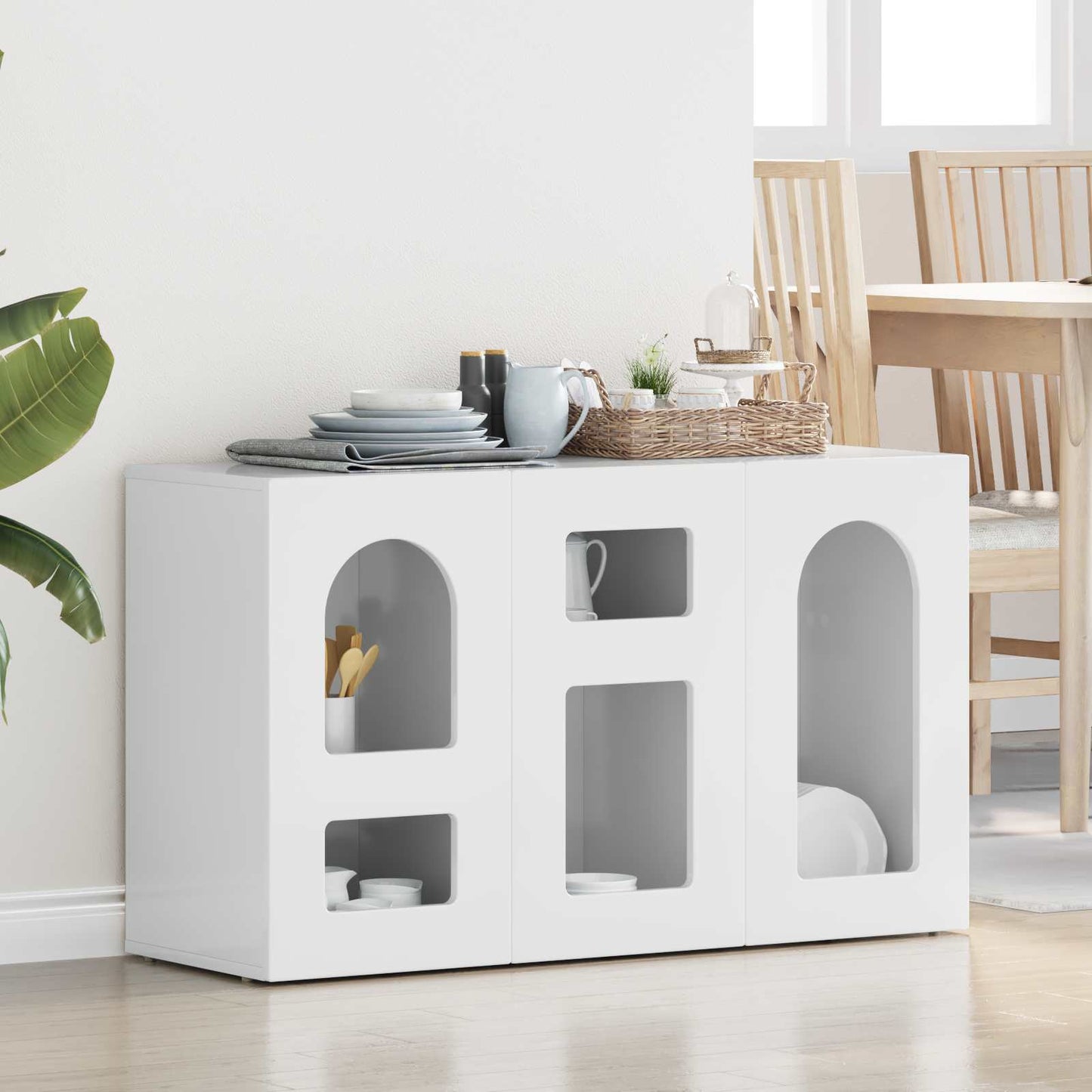 Sideboard High Gloss White 100 x 35 x 59 cm Engineered Wood