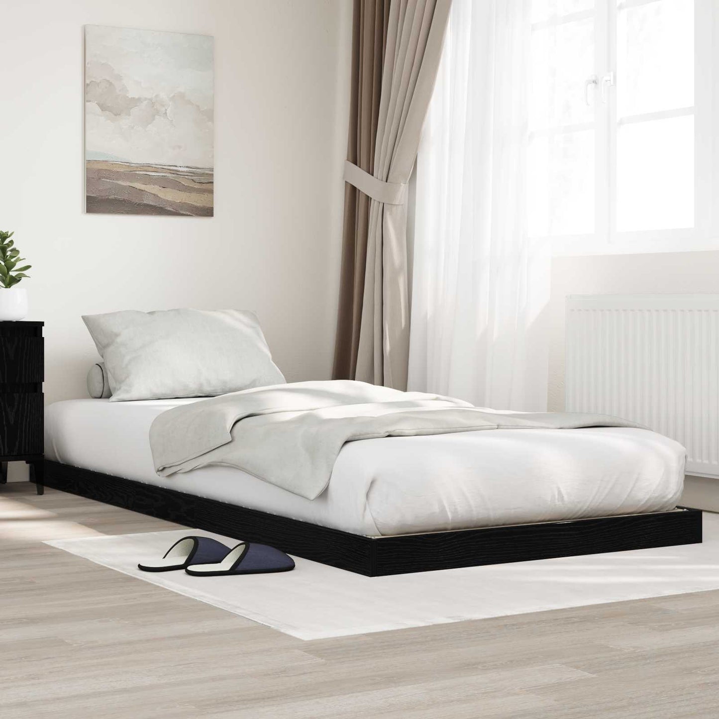 Floor Bed Frame Black Oak 75 x 190 cm Engineered Wood