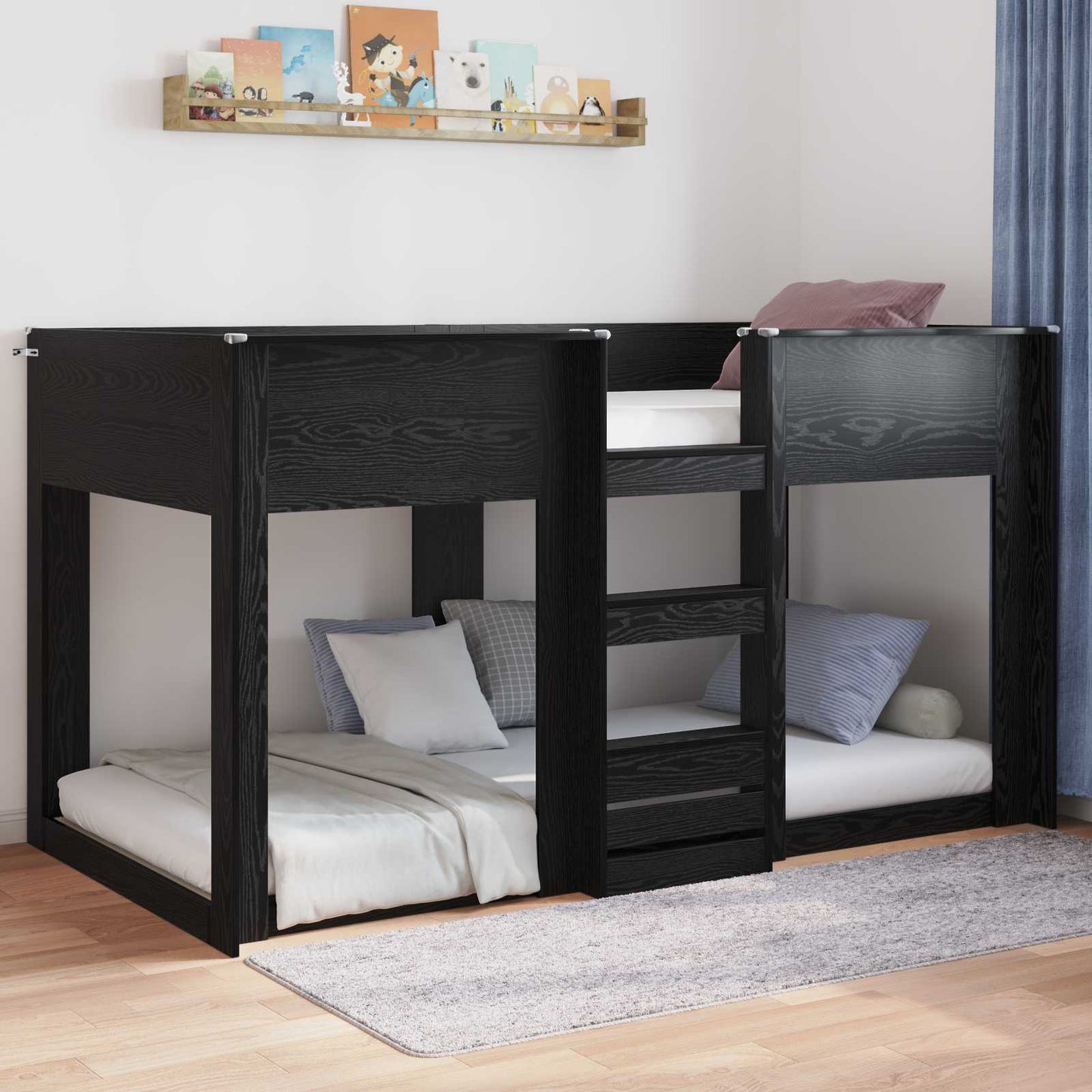 Floor Bed Frame Black Oak 75 x 190 cm Engineered Wood