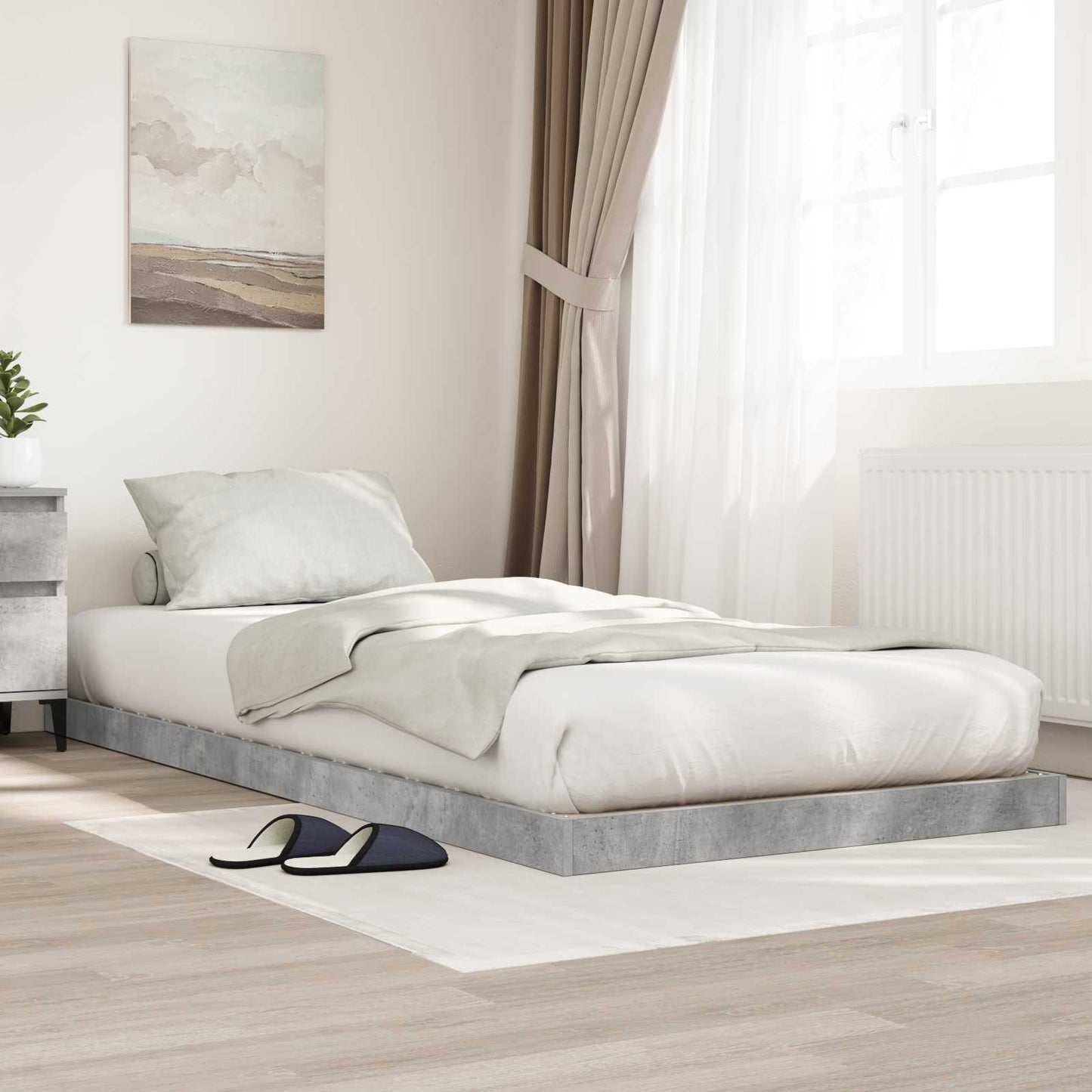 Floor Bed Frame Concrete Grey 80 x 200 cm Engineered Wood