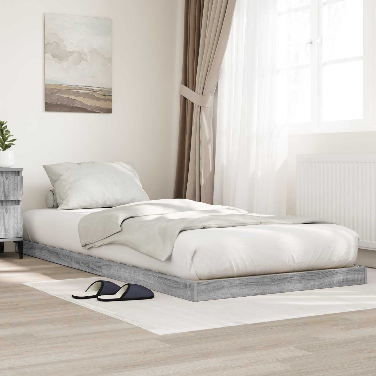 Floor Bed Frame Grey Sonoma 90 x 200 cm Engineered Wood