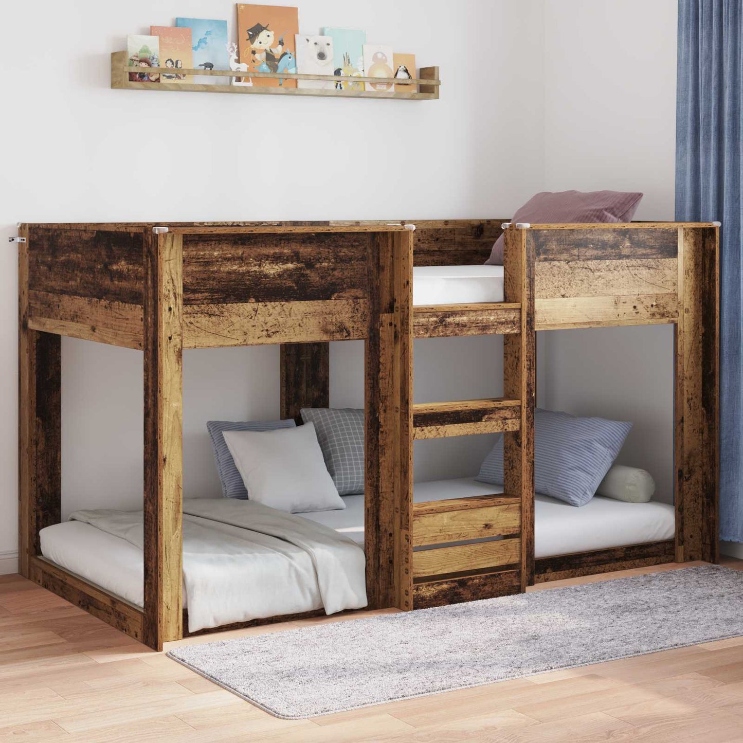 Floor Bed Frame Old Wood 90 x 200 cm Engineered Wood