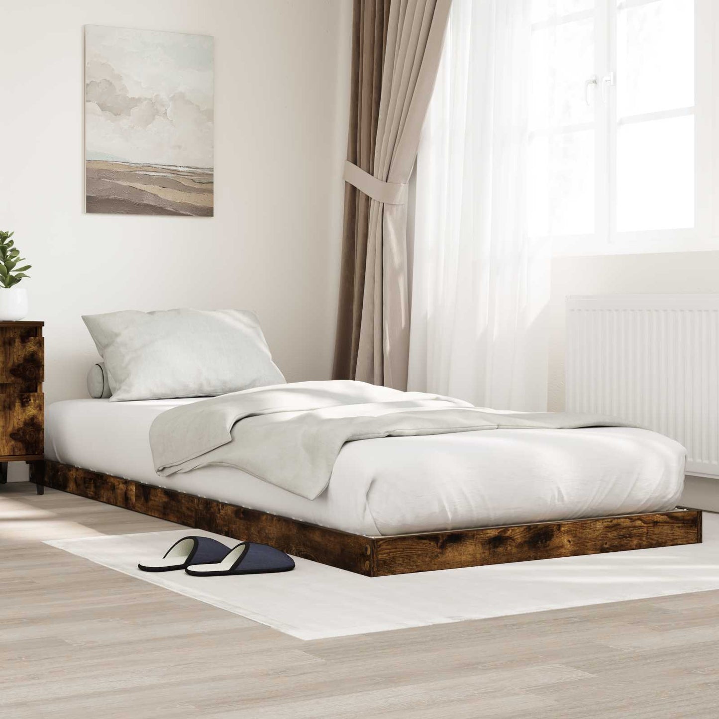 Floor Bed Frame Smoked Oak 100 x 200 cm Engineered Wood