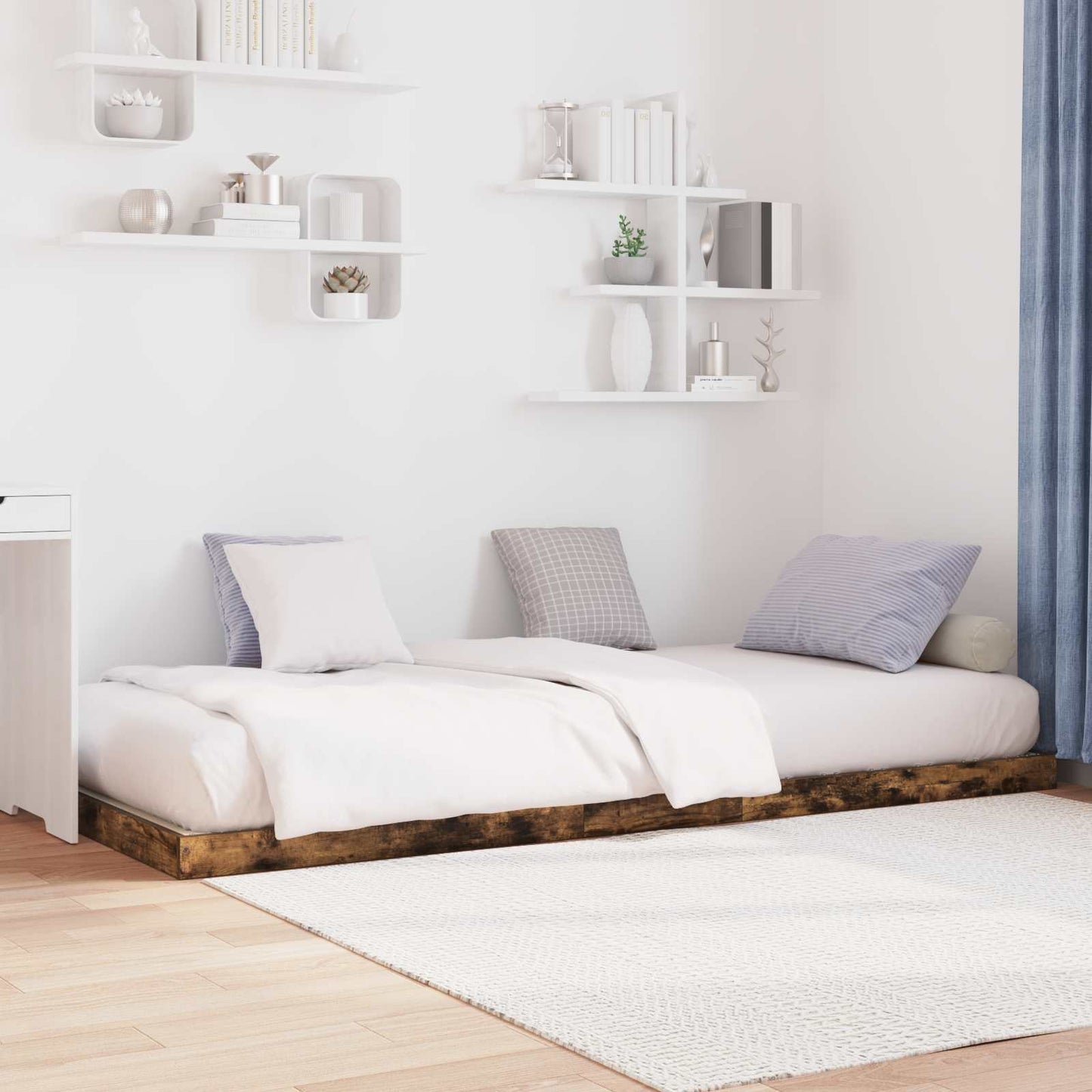 Floor Bed Frame Smoked Oak 100 x 200 cm Engineered Wood