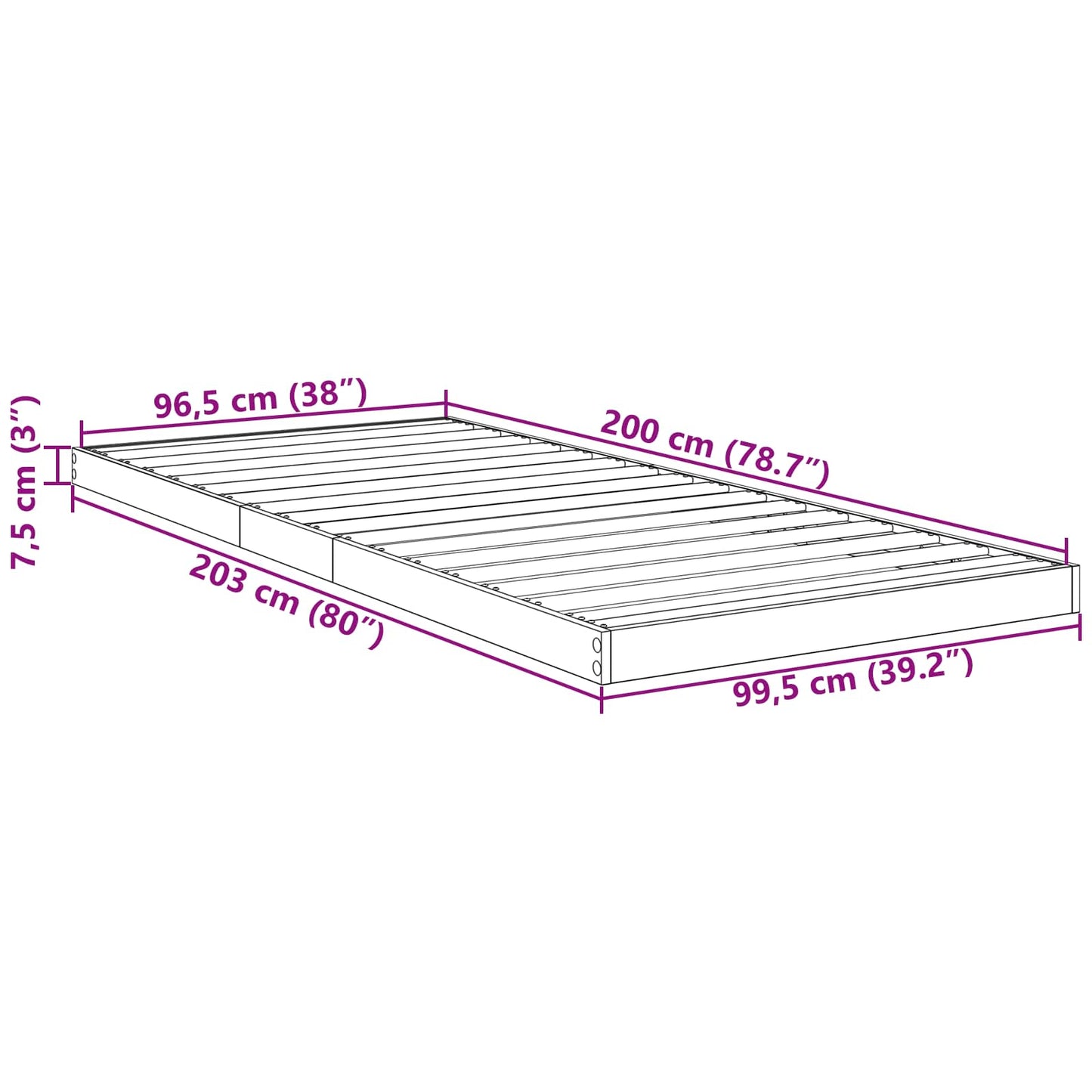 Floor Bed Frame Smoked Oak 100 x 200 cm Engineered Wood