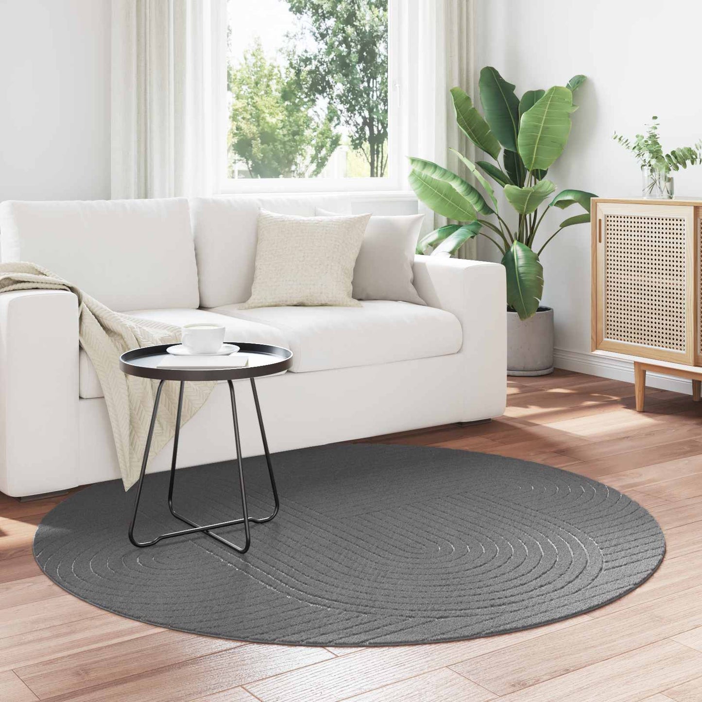 Area Rugs Round PALMERAS Anthracite Ø 160 CM Polyester