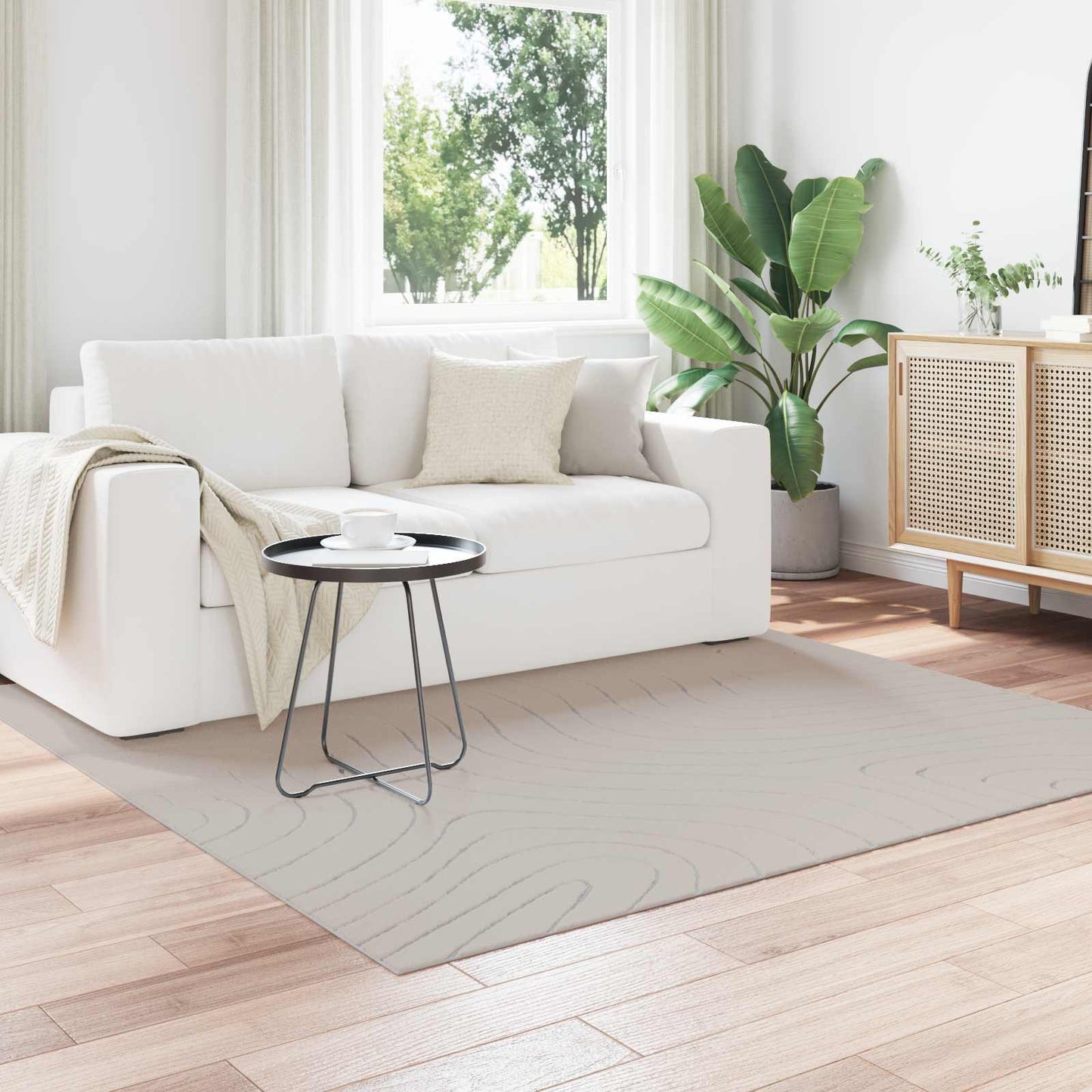 Area Rugs Square PALMERAS Cream 120 x 120 cm Polyester