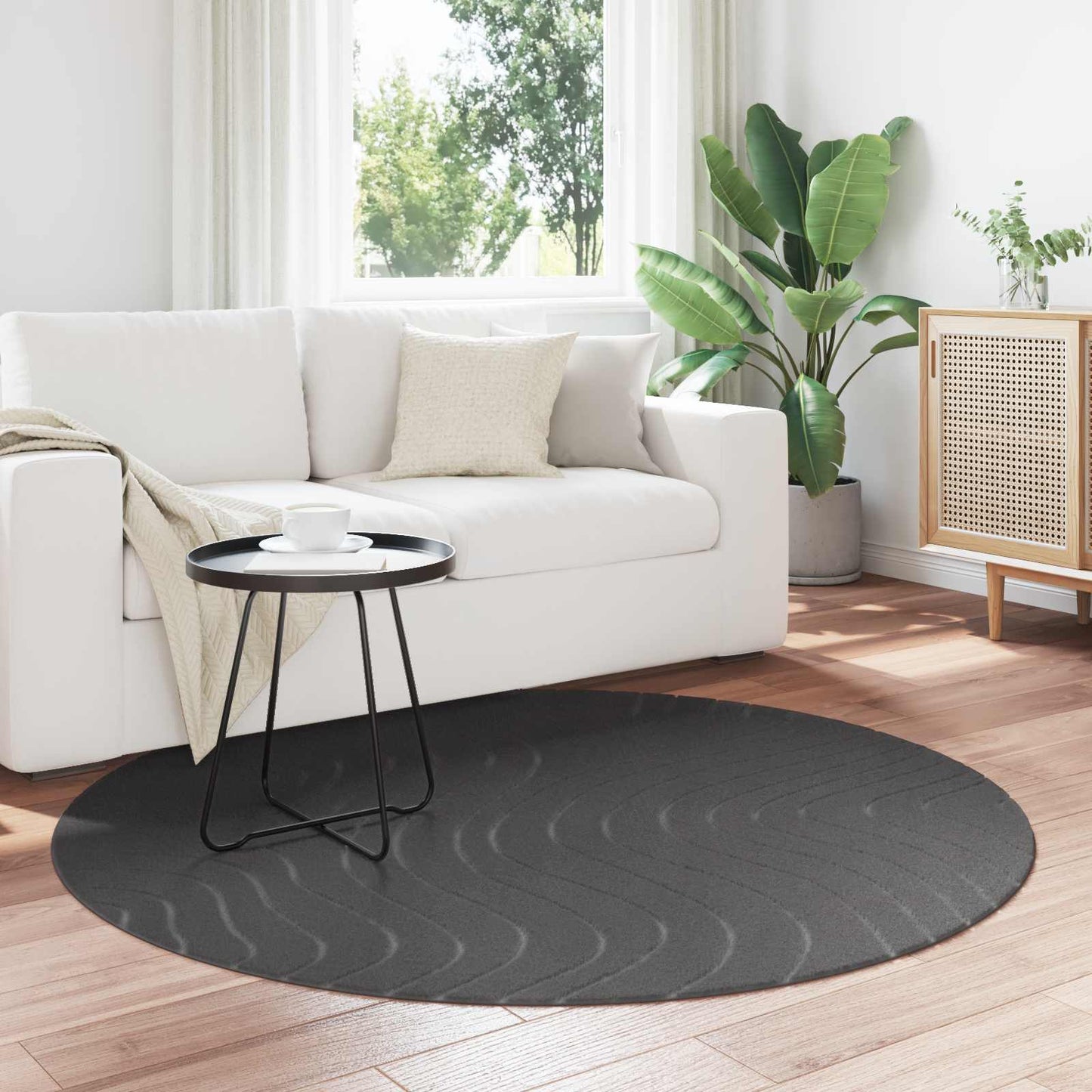 Area Rugs Round PALMERAS Anthracite Ø 120 CM Polyester