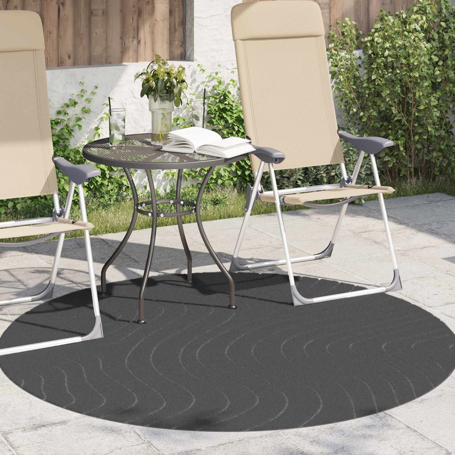 Area Rugs Round PALMERAS Anthracite Ø 160 CM Polyester