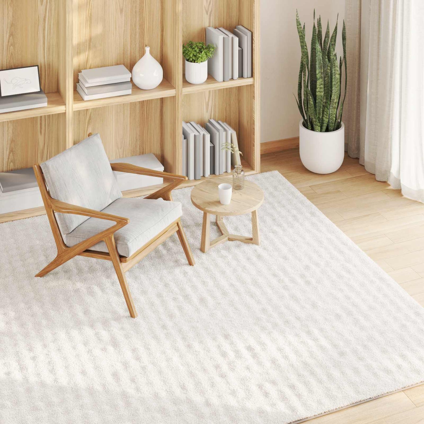 Area Rugs Square SIROLO Cream 120 x 120 cm Polyester