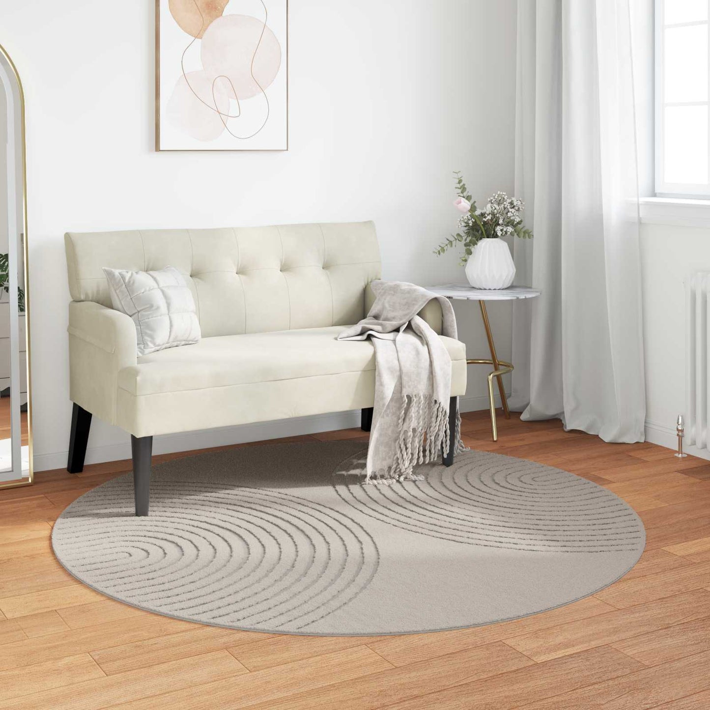 Area Rugs Round GALATI Cream Ø 160 CM Polyester
