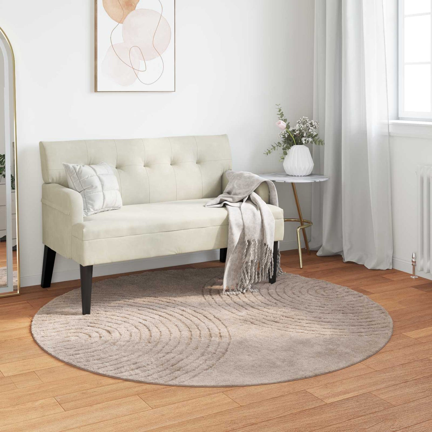 Area Rugs Round HUARTE Beige Ø 120 CM Polyester