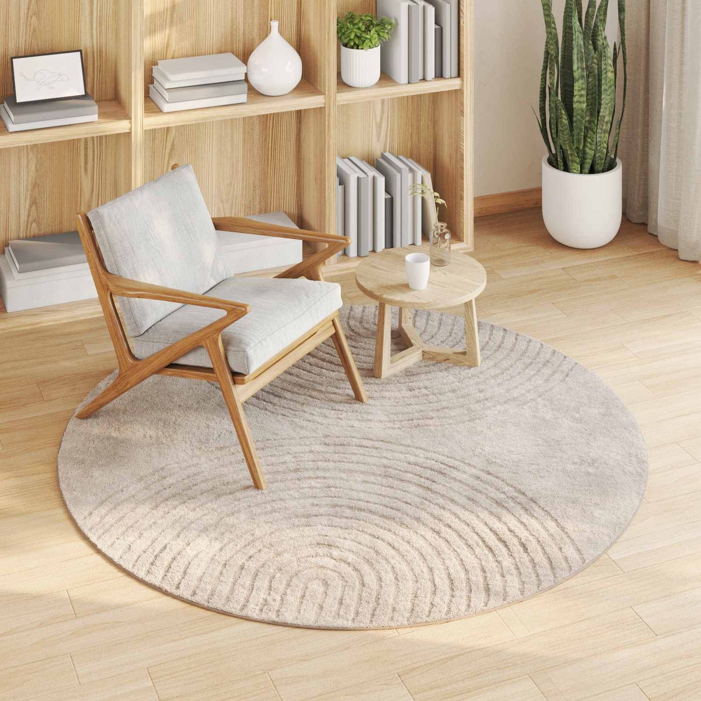 Area Rugs Round HUARTE Beige Ø 200 CM Polyester
