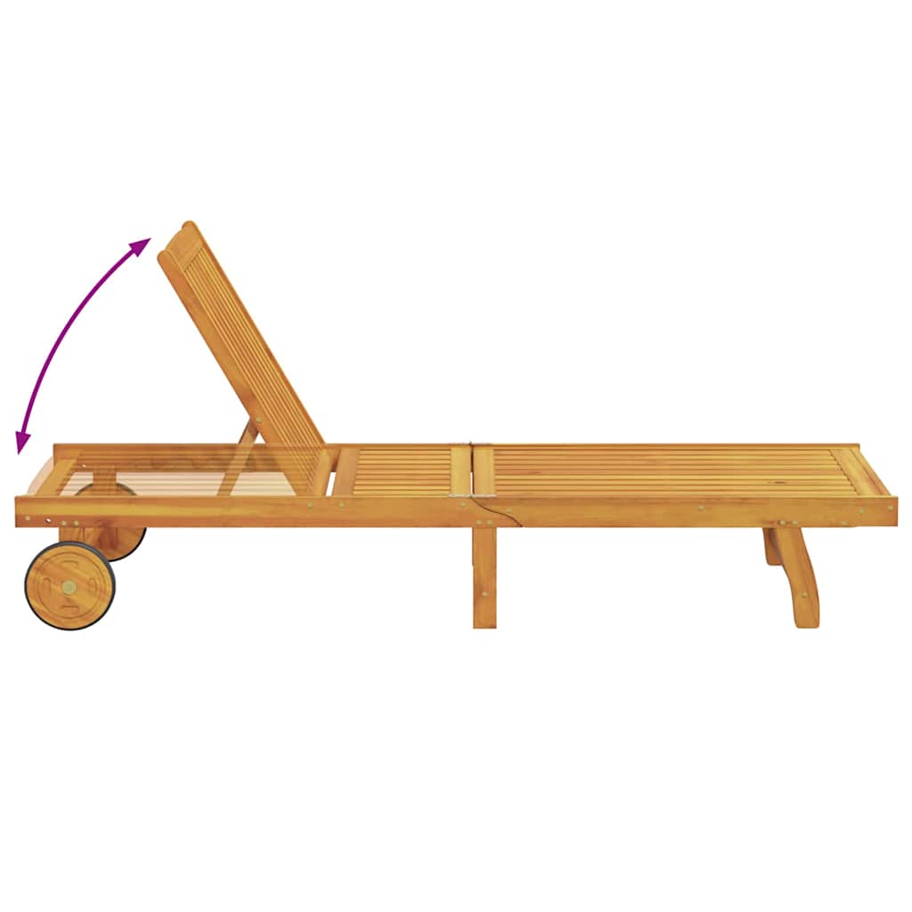 Sun Lounger Reclining Brown Solid Acacia Wood