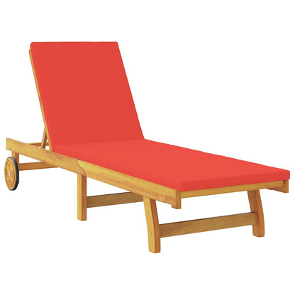 Sun Lounger Reclining with Cushion Red Solid Acacia Wood
