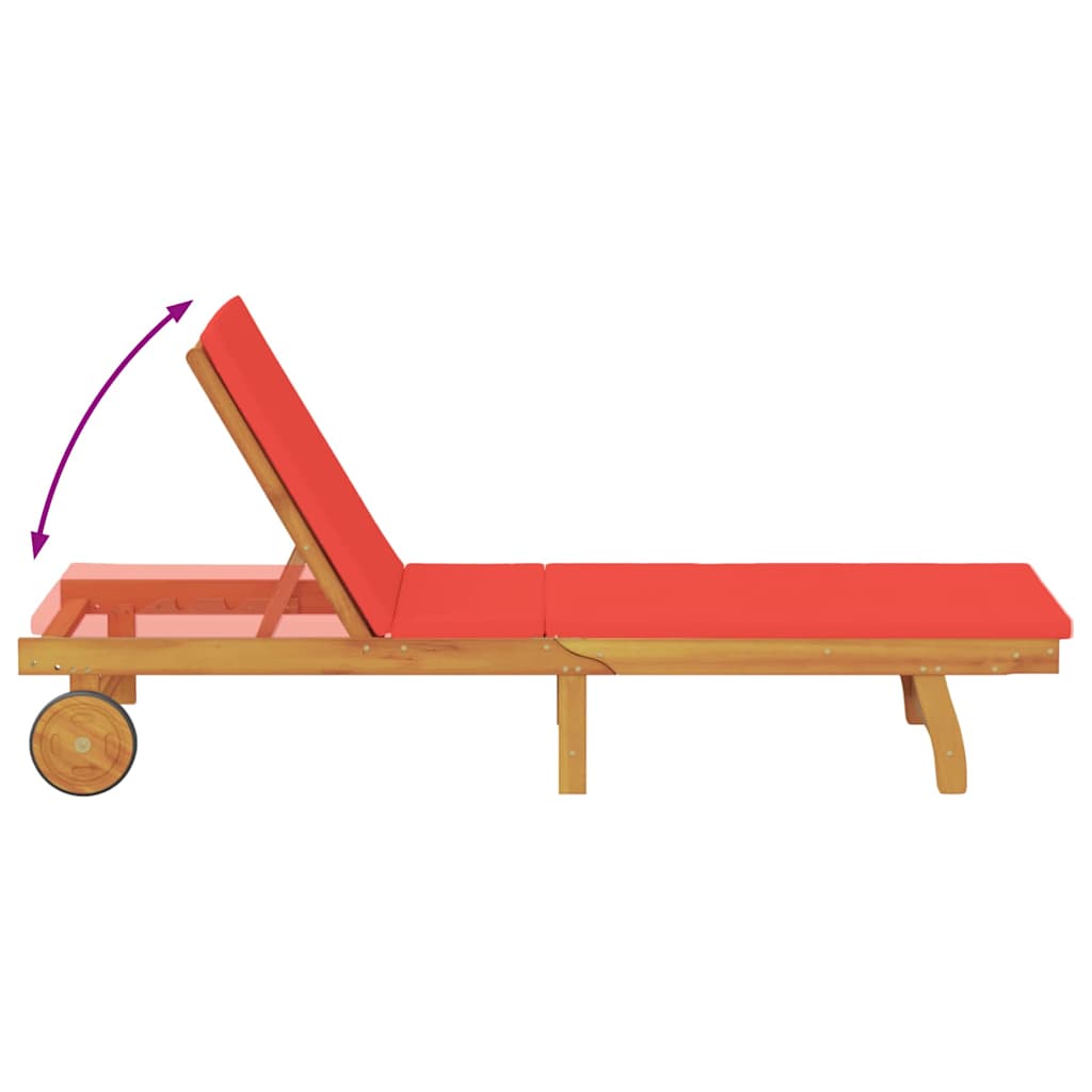 Sun Lounger Reclining with Cushion Red Solid Acacia Wood