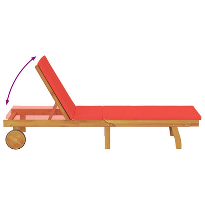 Sun Lounger Reclining with Cushion Red Solid Acacia Wood