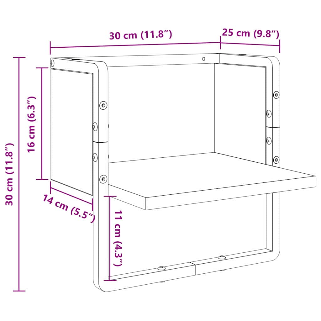 Wall Shelf with Shelf Black Oak 30 x 25 x 30 cm Engineered Wood