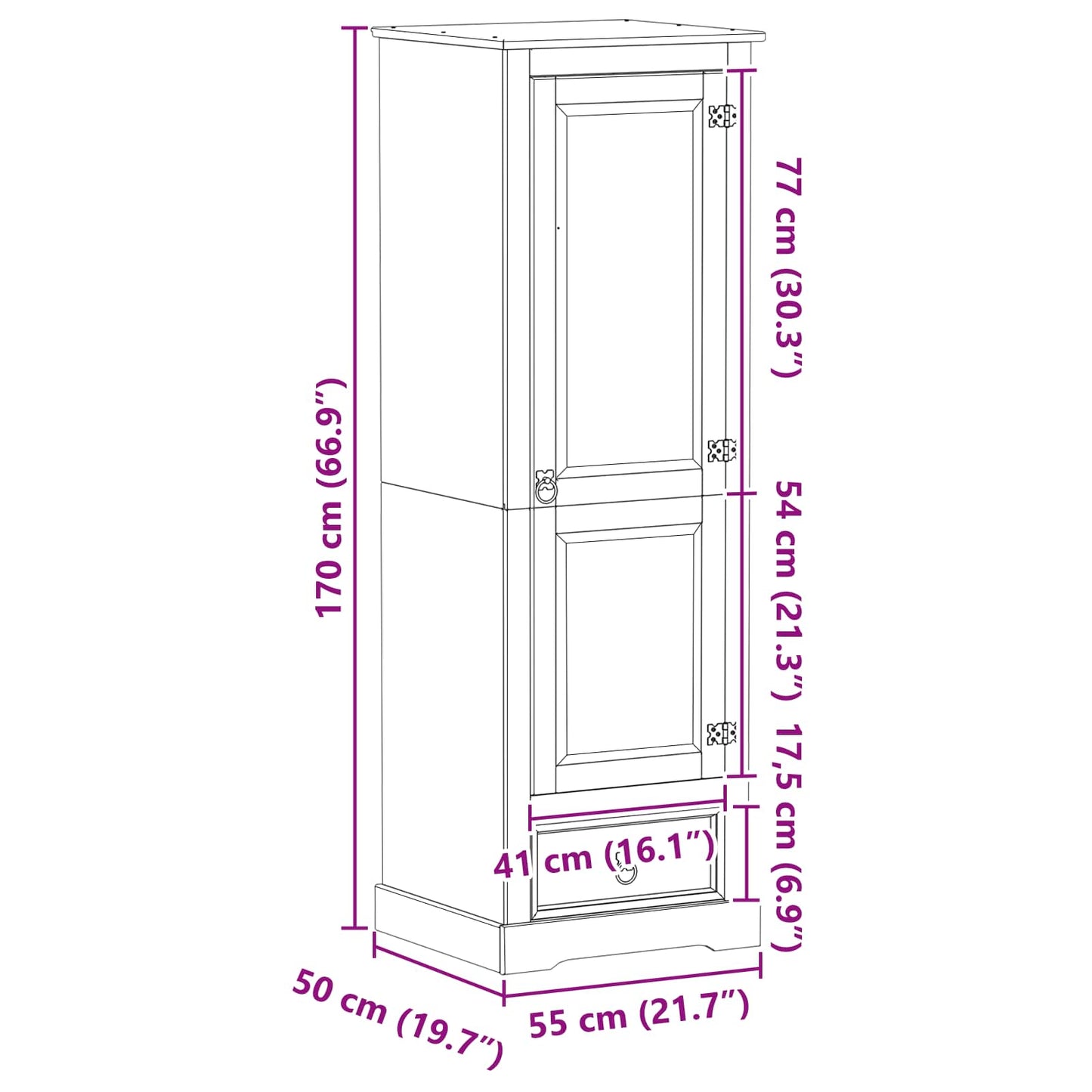 Wardrobes with Drawer White 55 x 50 x 170 cm Solid Pine Wood