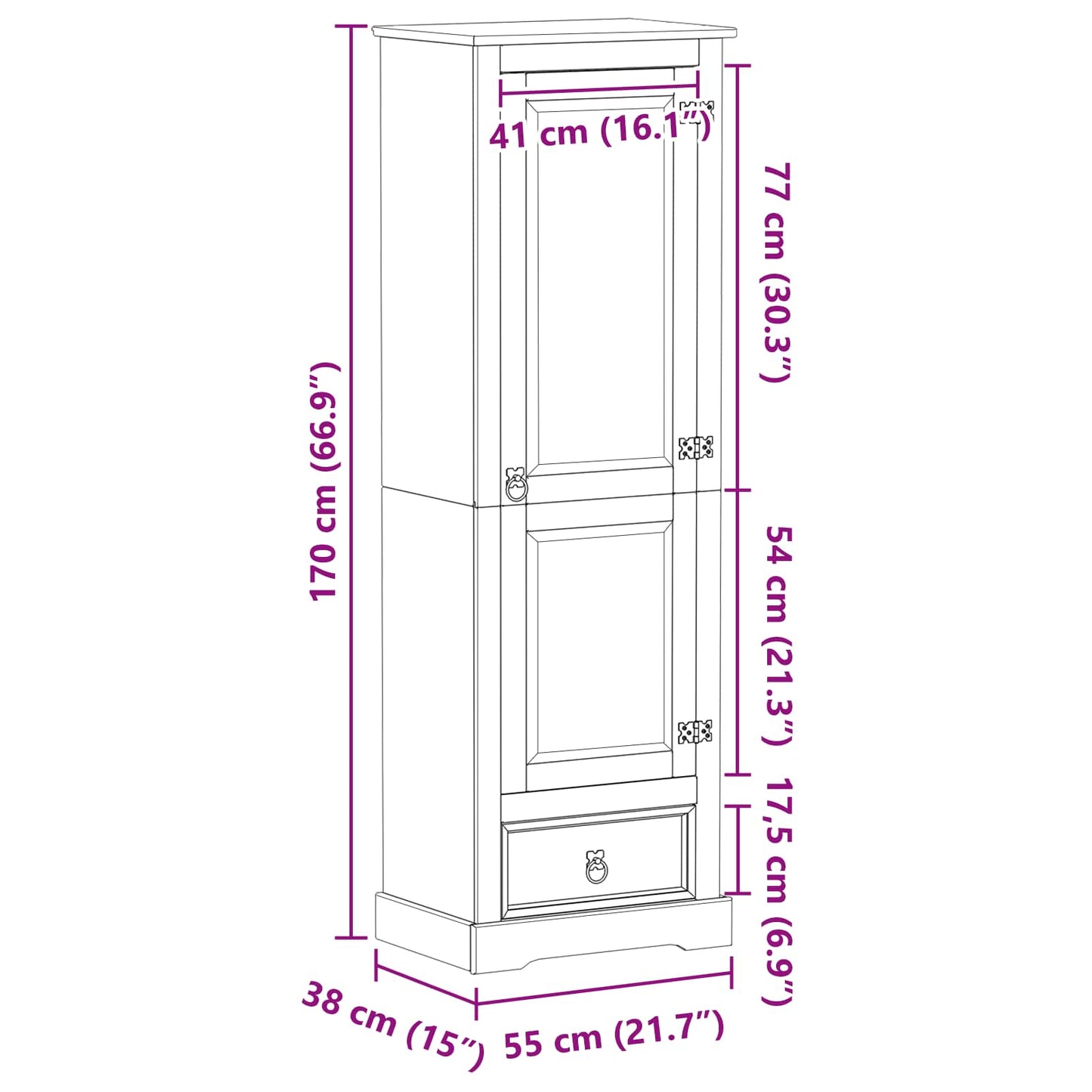 Wardrobes with Drawer White 55 x 38 x 170 cm Solid Pine Wood