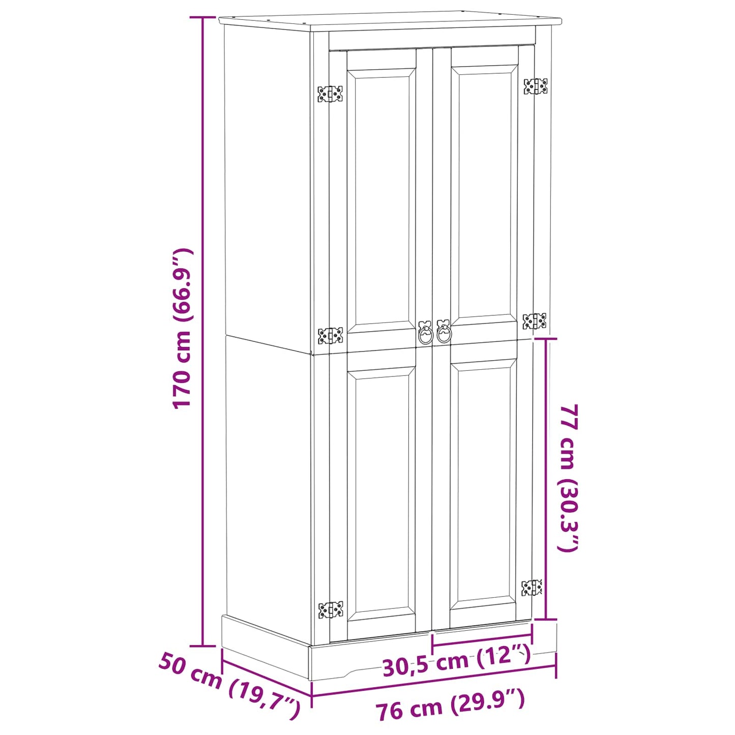 Wardrobes with Shelf White 76 x 50 x 170 cm Solid Pine Wood