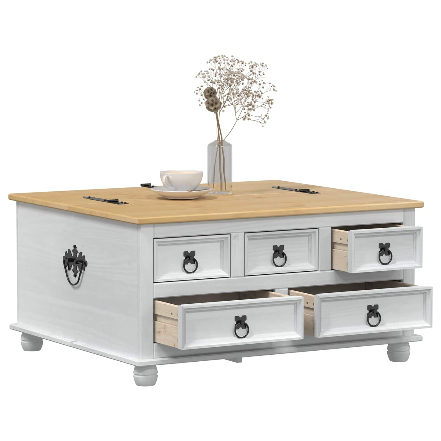 Storage box with Drawer White 90 x78 x 45 cm Solid Pine Wood
