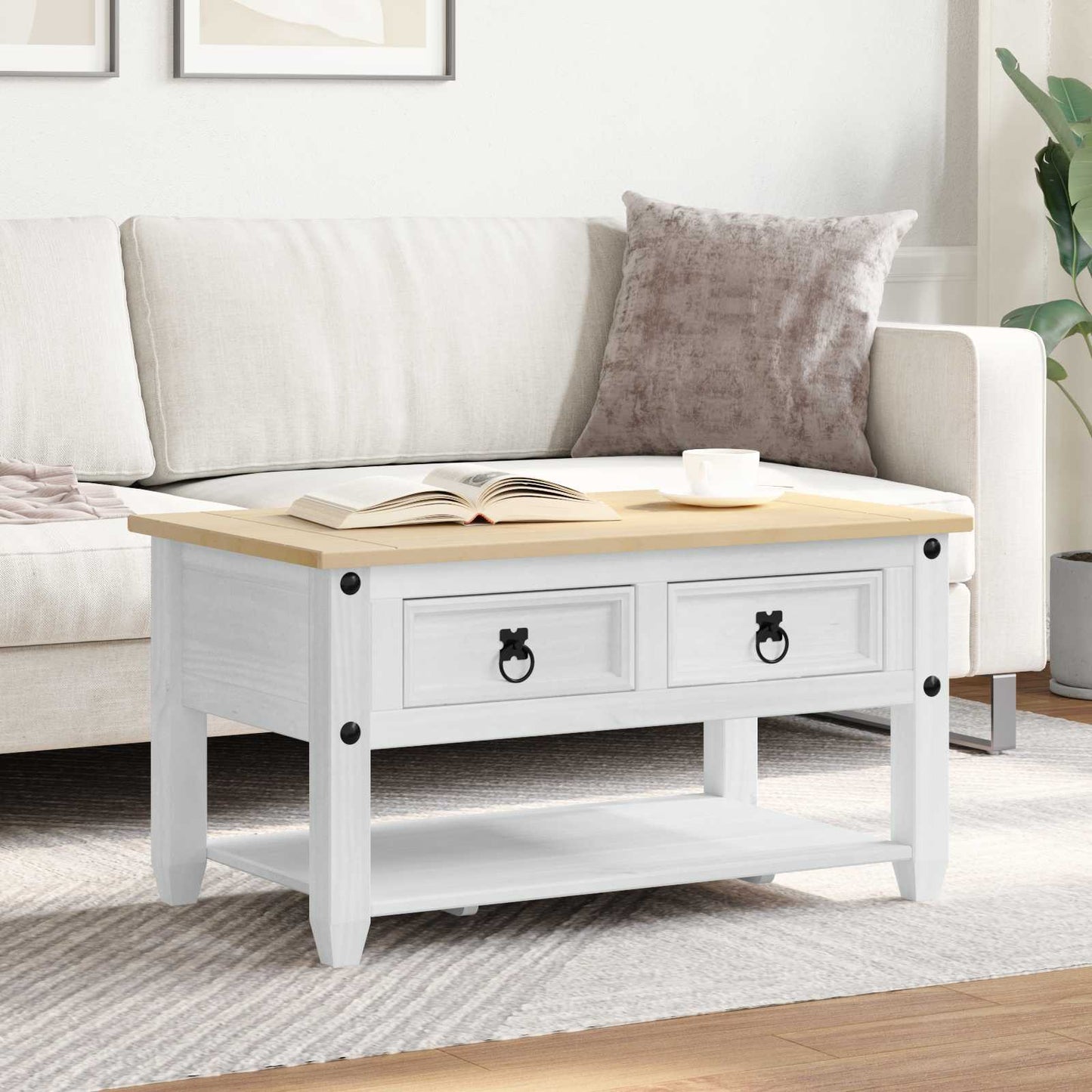 Coffee Table with Drawer White 85 x 50 x 45 cm Solid Pine Wood