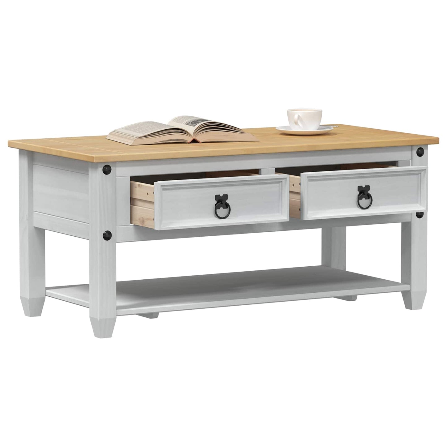 Coffee Table with Drawer White 100 x 48 x 45 cm Solid Pine Wood