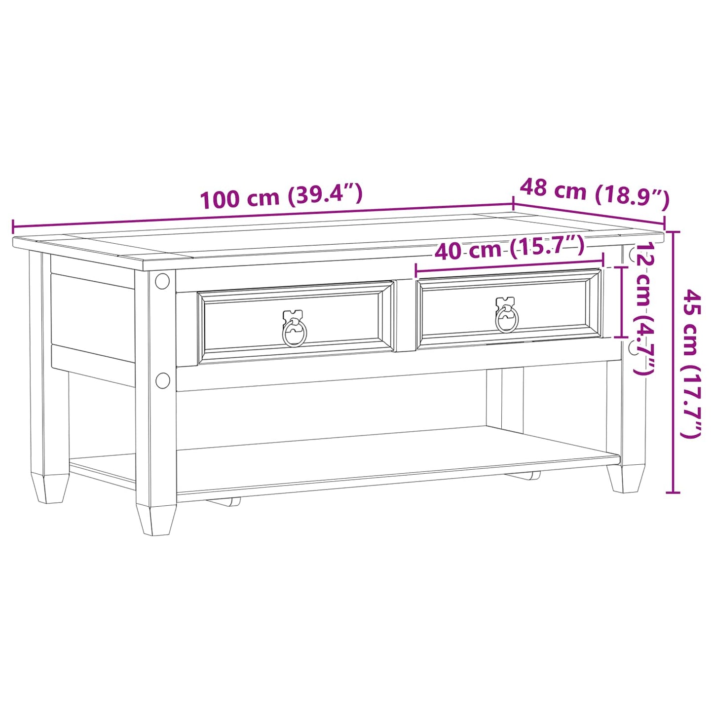 Coffee Table with Drawer White 100 x 48 x 45 cm Solid Pine Wood