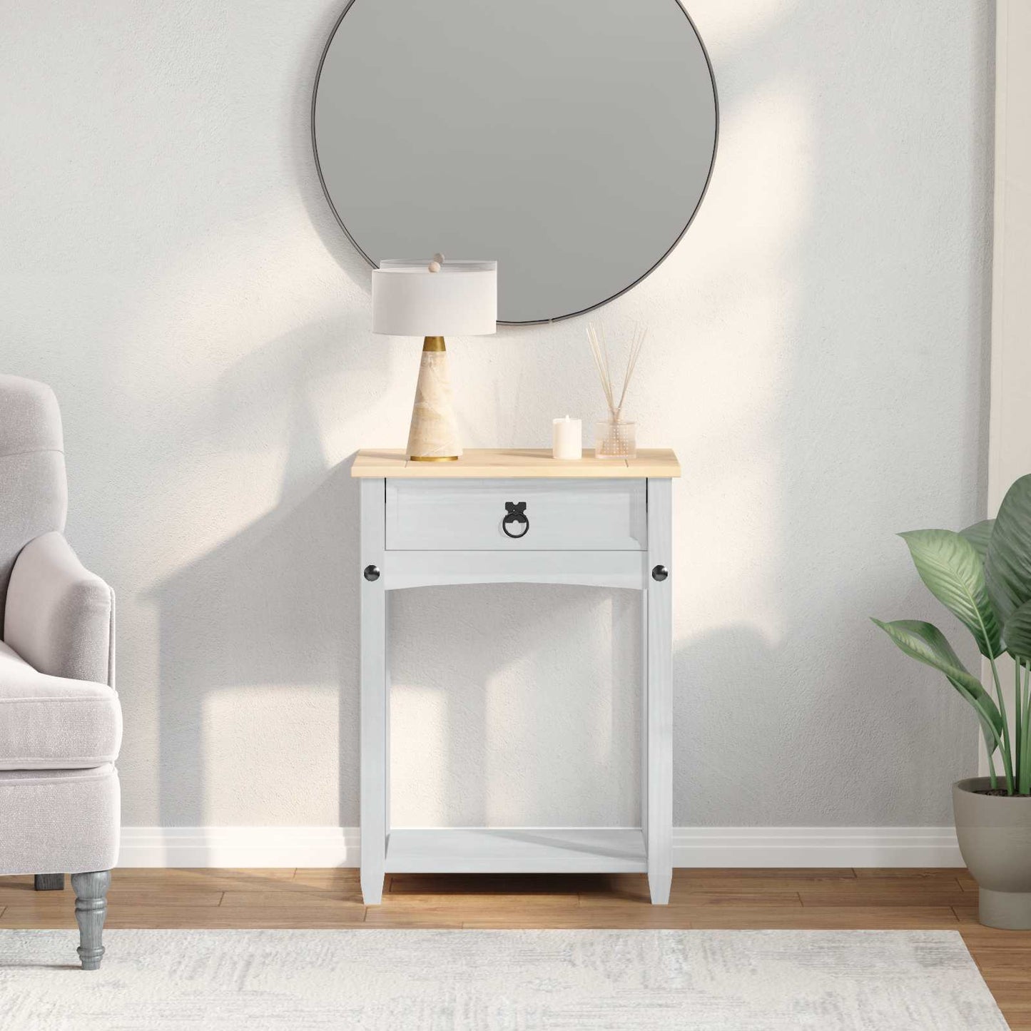 Console table with Drawer White 55 x 35 x 73 cm Solid Pine Wood