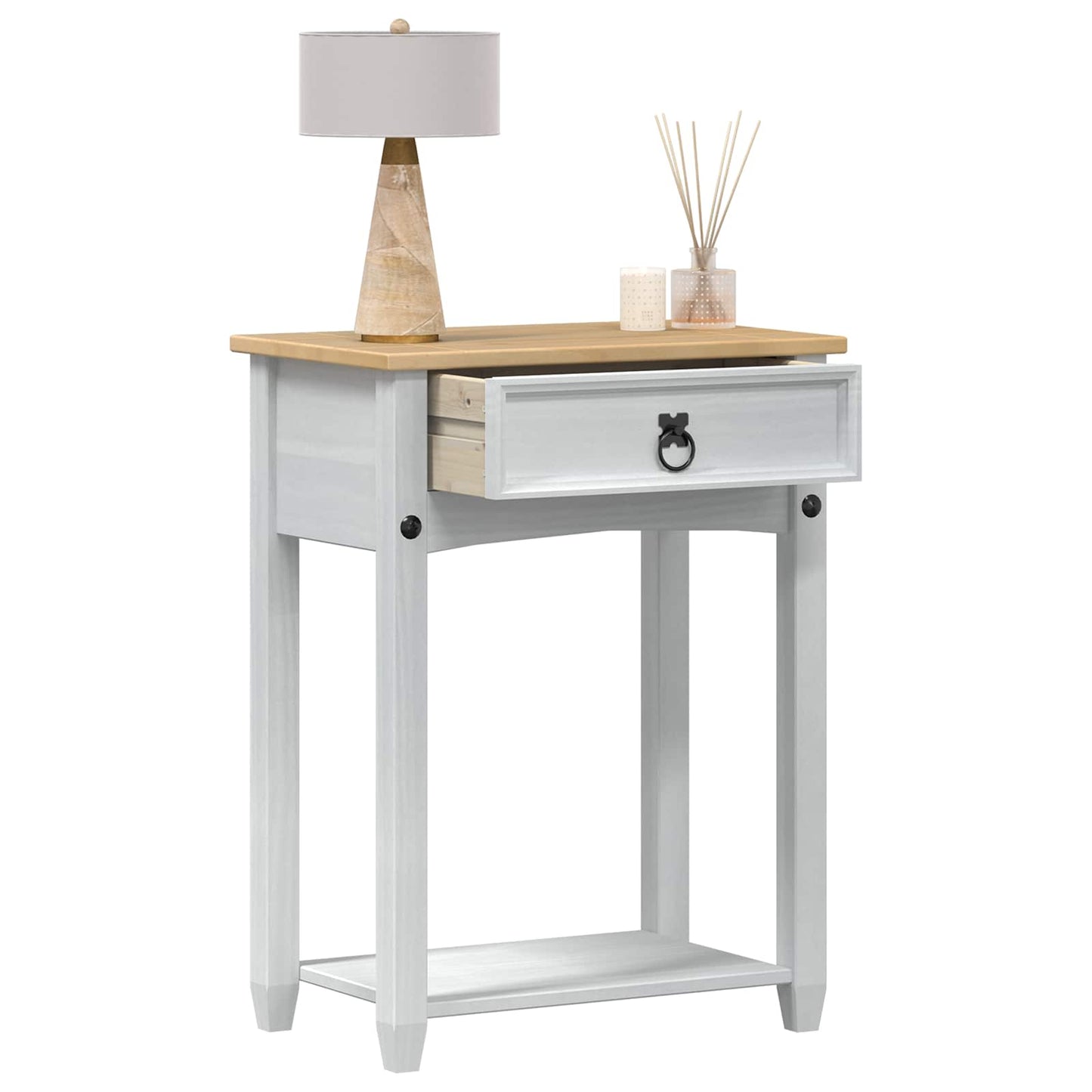 Console table with Drawer White 55 x 35 x 73 cm Solid Pine Wood
