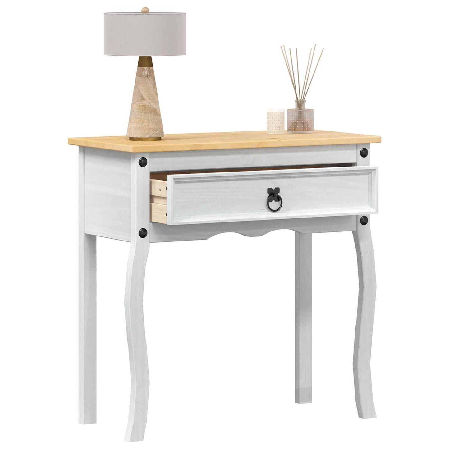 Console table with Drawer White 73 x 35 x 73 cm Solid Pine Wood