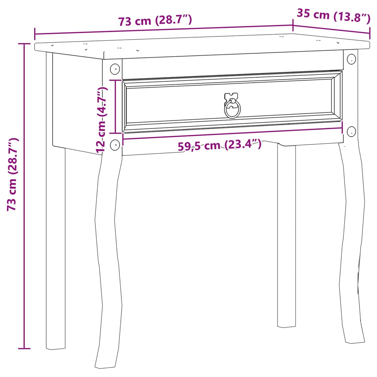 Console table with Drawer White 73 x 35 x 73 cm Solid Pine Wood