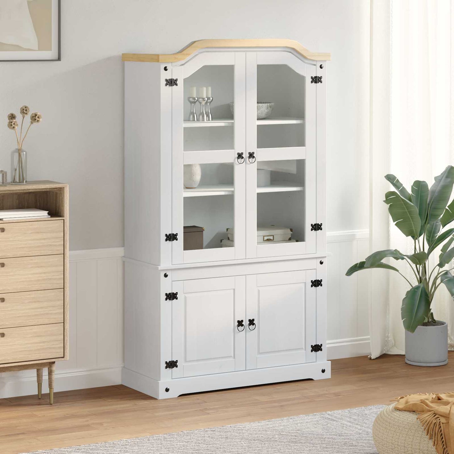 Display Cabinet White 103.5 x 42 x 180 cm Solid Pine Wood