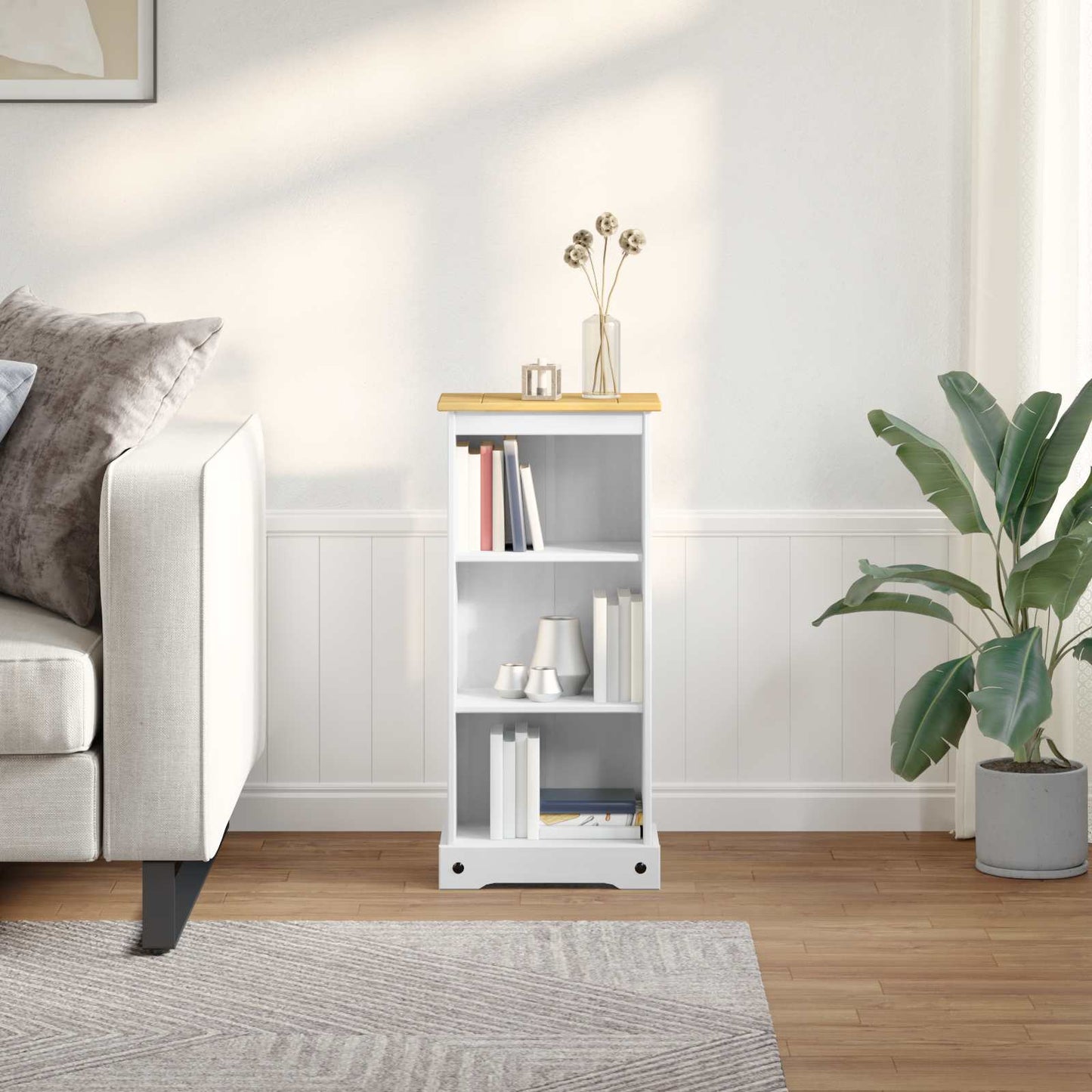 Bookcase White 46 x 29 x 100 cm Solid Pine Wood