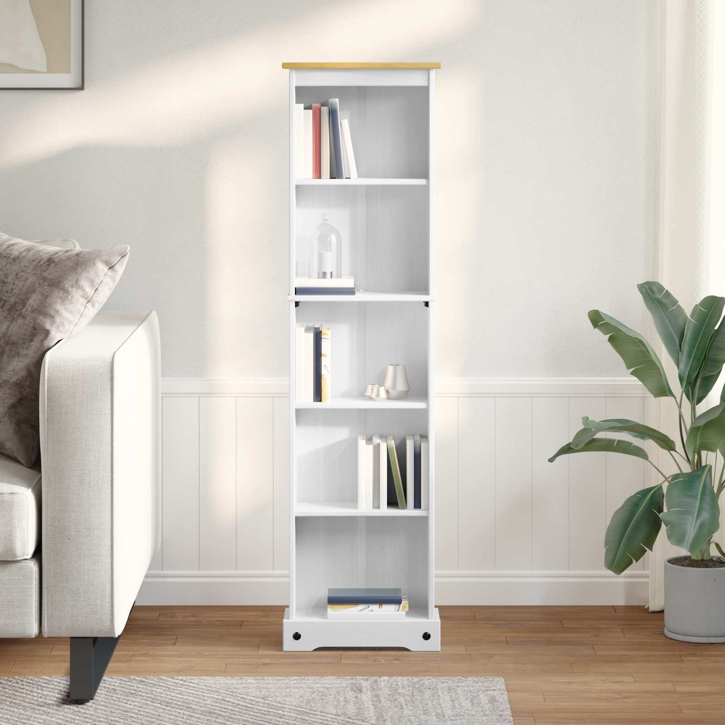 Bookcase White 46 x 20 x 170 cm Solid Pine Wood