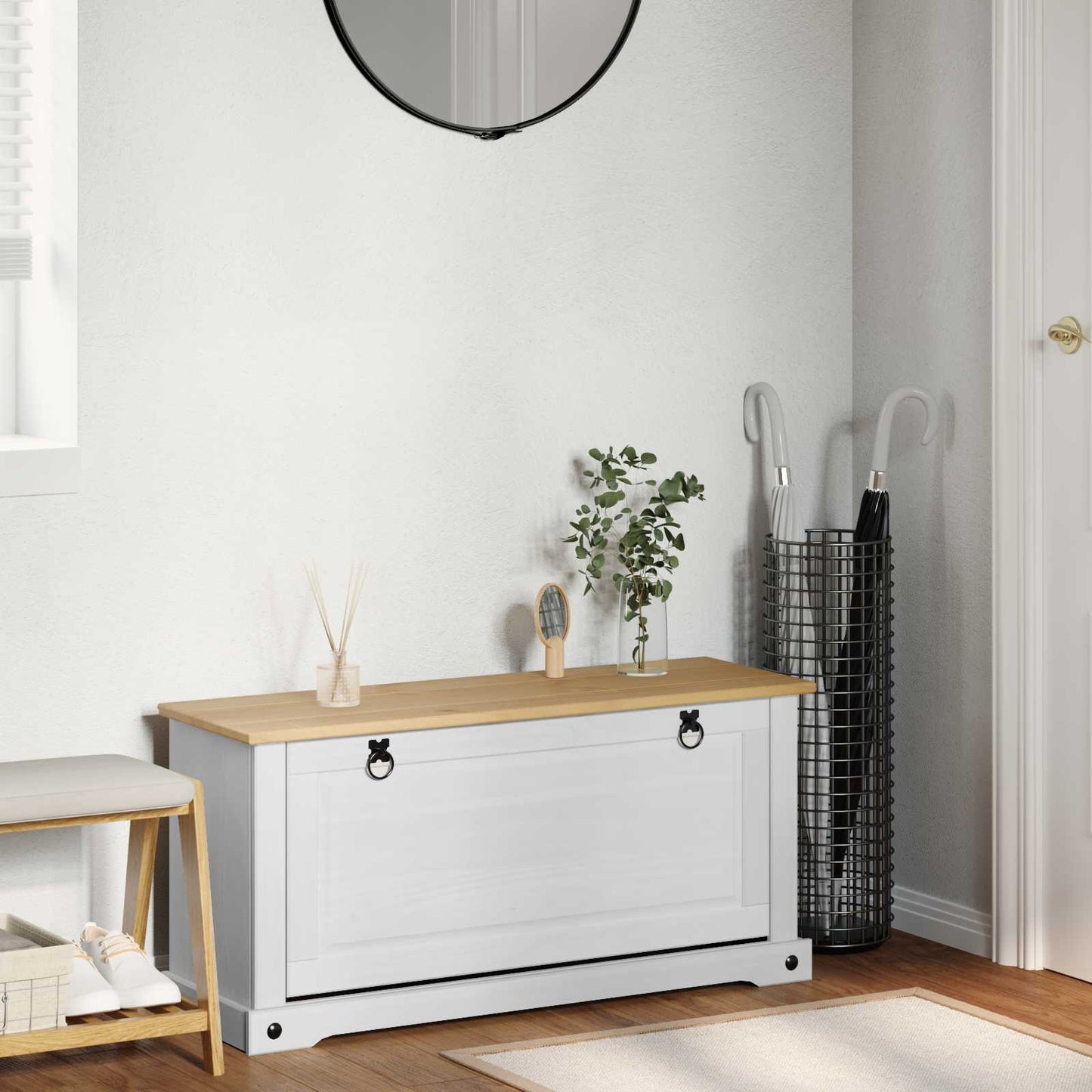 Shoe Cabinet Corona White 99 x 32 x 49 cm Solid Pine Wood