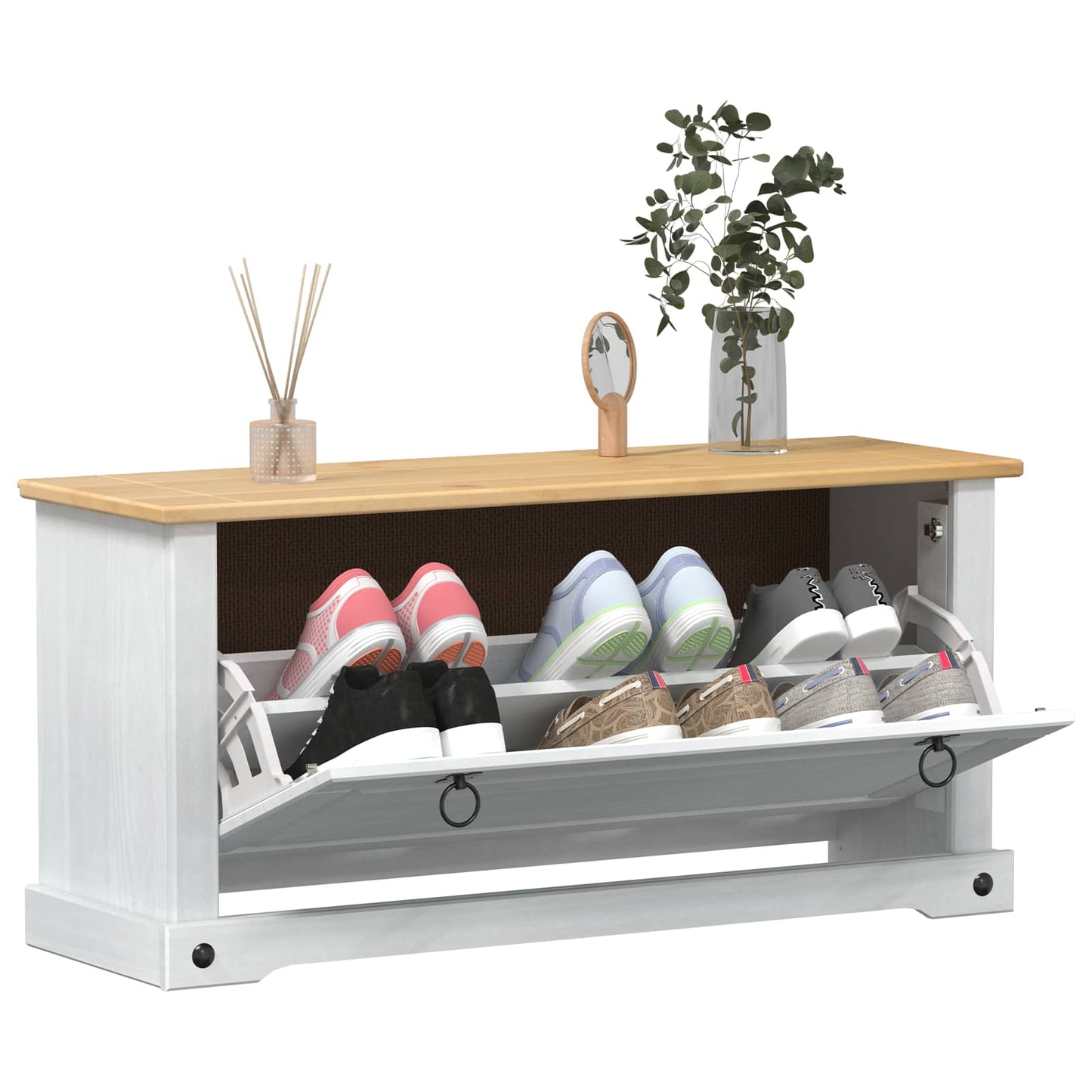 Shoe Cabinet Corona White 99 x 32 x 49 cm Solid Pine Wood