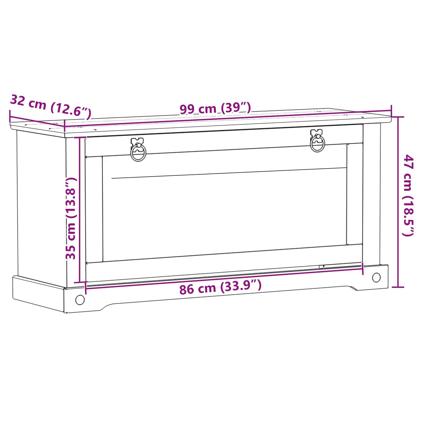 Shoe Cabinet Corona White 99 x 32 x 49 cm Solid Pine Wood