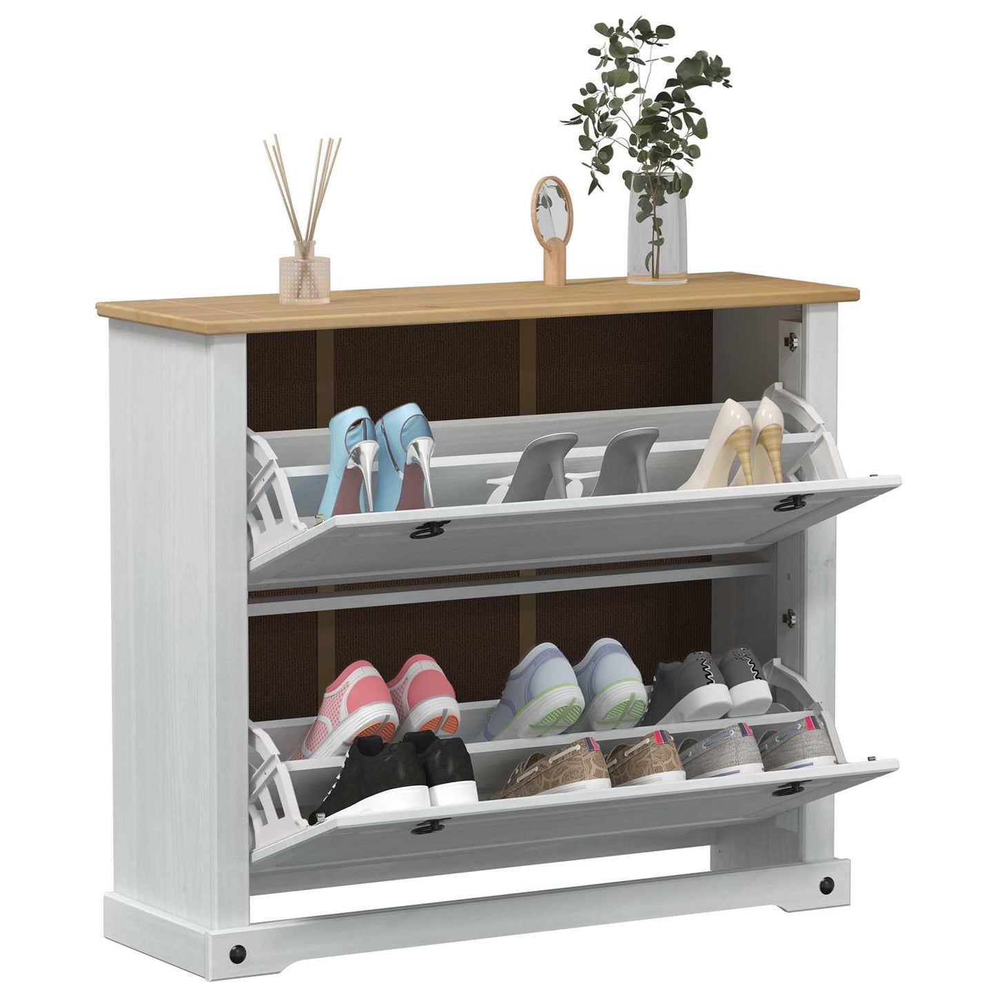 Shoe Cabinet Corona White 99 x 32 x 85 cm Solid Pine Wood