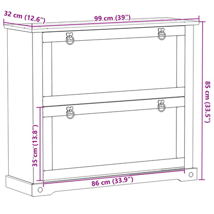 Shoe Cabinet Corona White 99 x 32 x 85 cm Solid Pine Wood