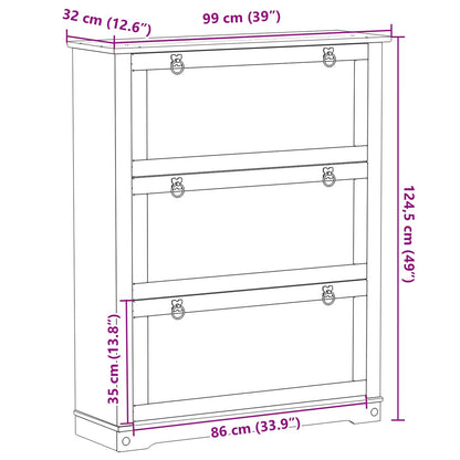 Shoe Cabinet Corona White 99 x 32 x 122 cm Solid Pine Wood