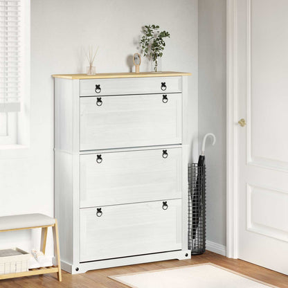 Shoe Cabinet Corona White 99 x 32 x 138 cm Solid Pine Wood