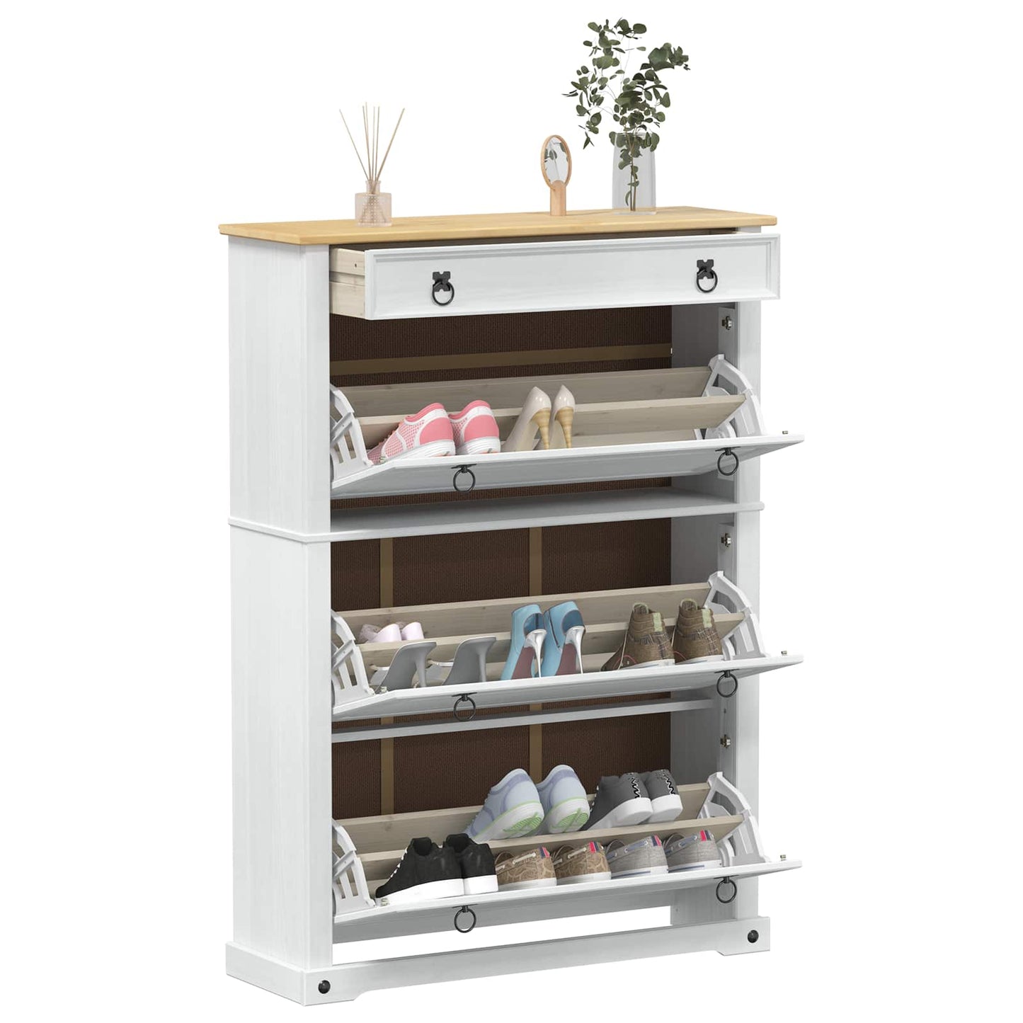 Shoe Cabinet Corona White 99 x 32 x 138 cm Solid Pine Wood